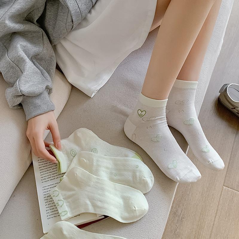 Female Spring and Summer Thin Small Fresh and Comfortable Smiling Face Lace Breathable Hollow Boneless Socks