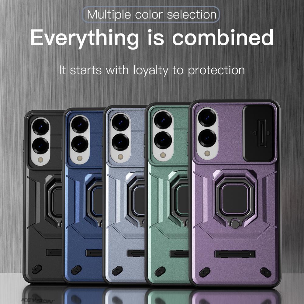 KEYSION Shockproof Case for Samsung S25 Edge 5G Slide Camera Lens Protection Ring Stand Phone Back Cover for Galaxy S25 Edge 5G