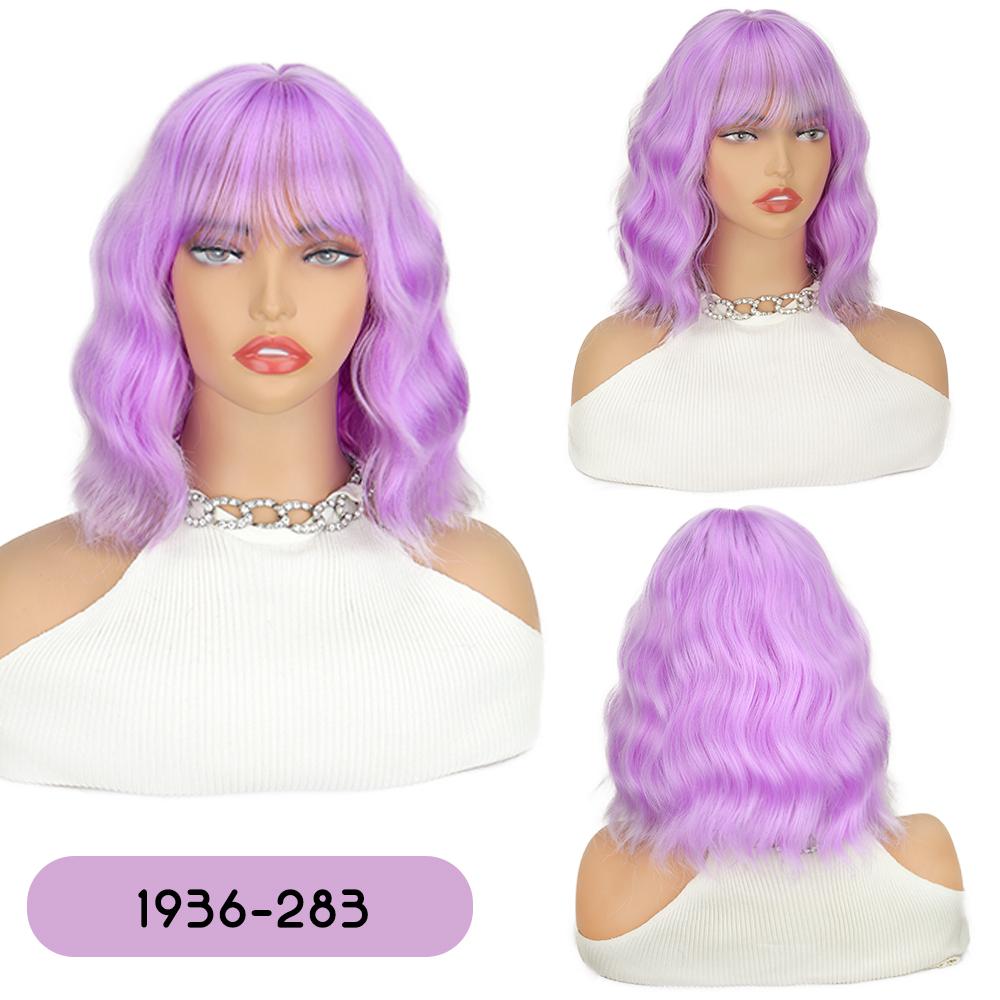 XINRAN Perucă Sintetică Lungime Umeri cu Breton Scurt Ondulat Cârlionțat Fibră Rezistentă la Căldură Perucă Pentru Femei Utilizare Zilnică Petrecere