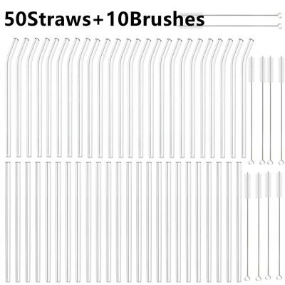 50Pcs Reusable Straw Glass Straws Straight Bent Drinking Straw Eco-friendly High Borosilicate Glass Straw Party Bar Drinkware