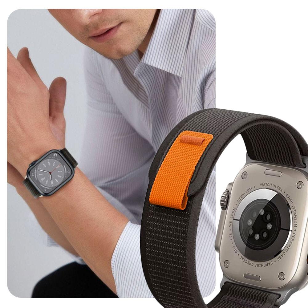 Pasek Nylonowy Alogy Sport Na Rzep Do Apple Watch 4/5/6/7/8/Se (38/40/41Mm) Czarno-Pomarańczowy