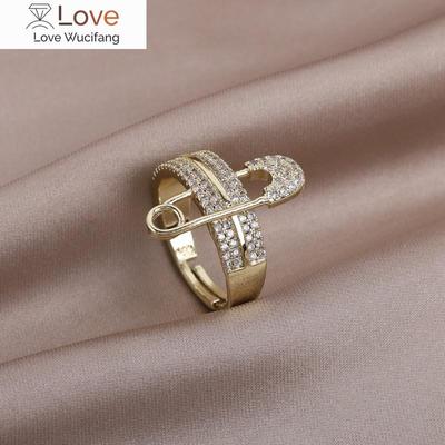 14K Real Gold Plating KoreanDesign Fashion Jewelry Zircon Brooch Ring Women's Trend Daily Work Opening Adjustable Ring