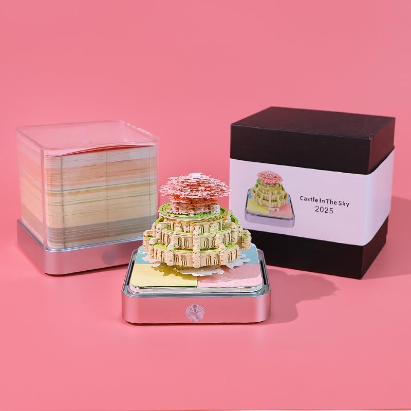Time Piece Calendar 2025 with Lights, 3D Calendar 2025, DIY Tear-Away Timepiece Calendar, 3D Artsy Pads Pink Castle-shaped, 3D Memo Pad Paper Carving