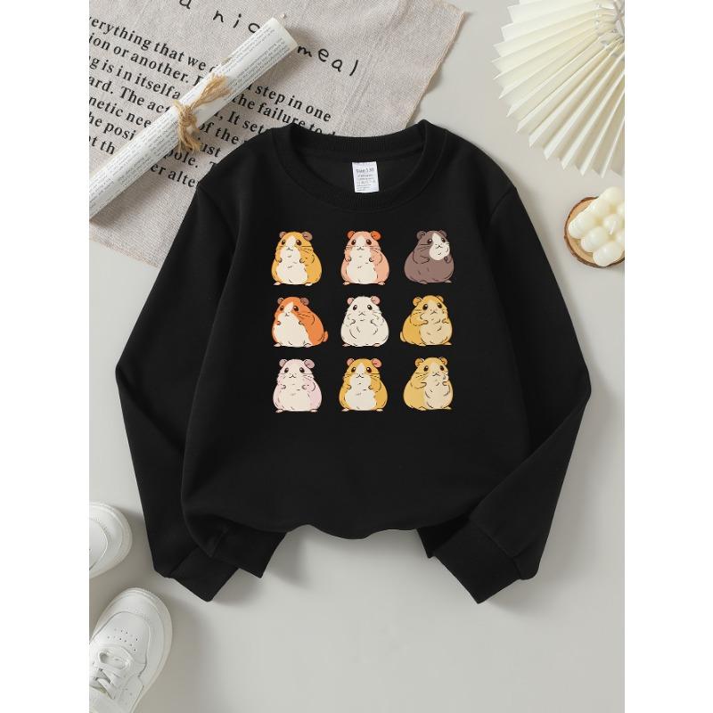 European Sizes Girls' Long-Sleeve Round Neck Sweatshirt "Cute Hamster" Print, Spring/Autumn, Casual, Daily & Sports.