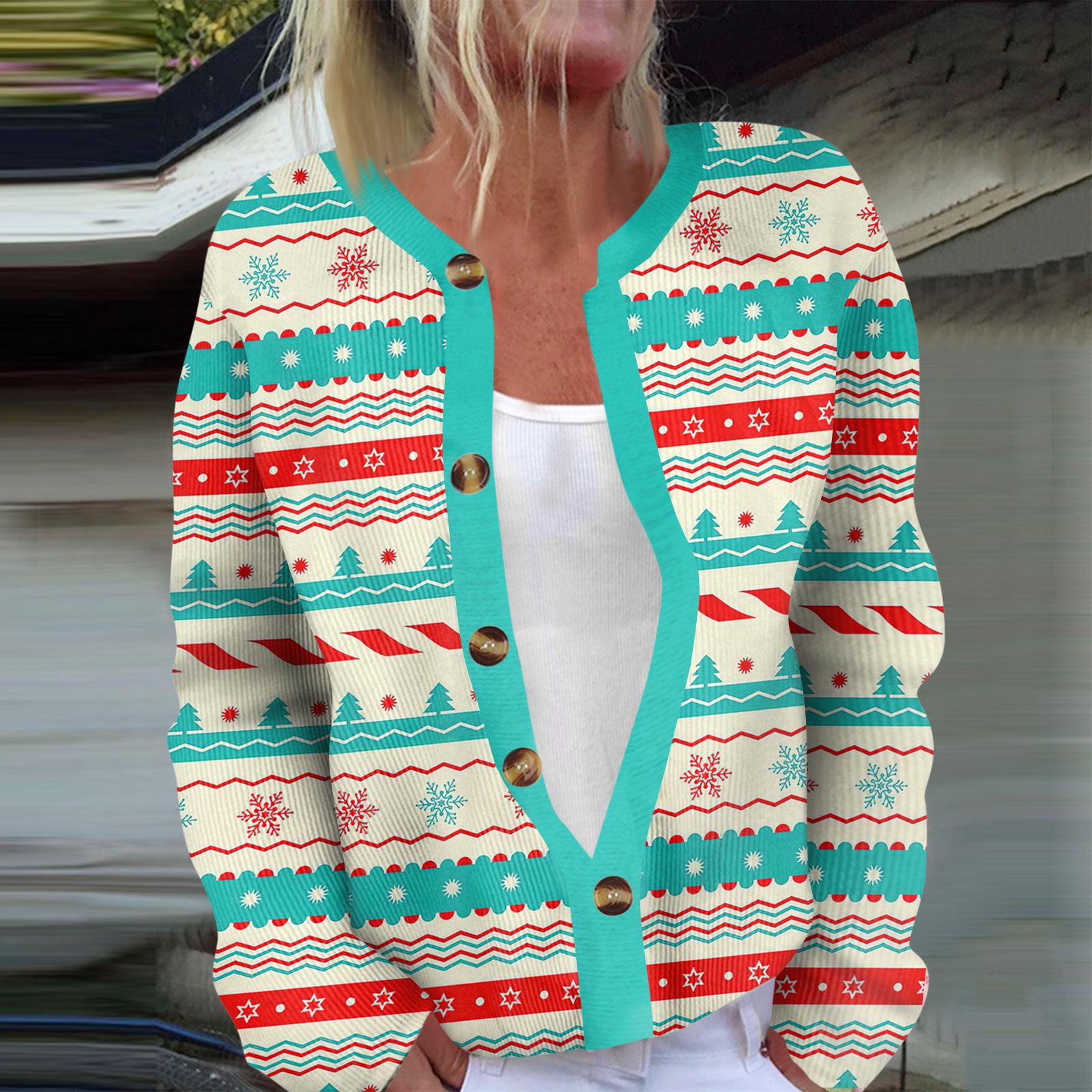 

Женская мода с длинным рукавом, рождественский принт «Снеговик-снежинка», куртка, кардиган XL небесно-голубой