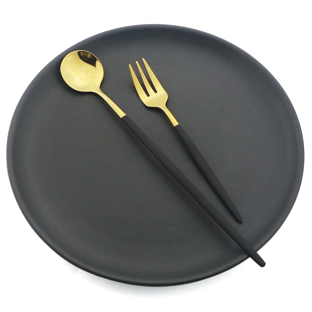 Black Gold Cutlery Set Knives Dessert Fork Tea Spoon Flatware Dinnerware Stainless Steel Dinner Silverware Kitchen Tableware Set