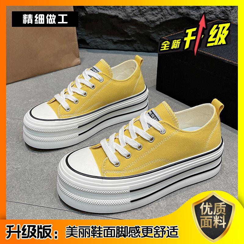Canvas shoes women's spring and autumn new student round head lace-up breathable non-slip heightening thick-soled casual sports board shoes
