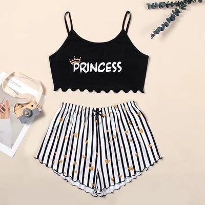 Summer Pajamas Set Women Sleepwear Sexy Lingerie Casual Sleeveless Striped Tank Top Vest + Shorts Set Pijamas Homewear
