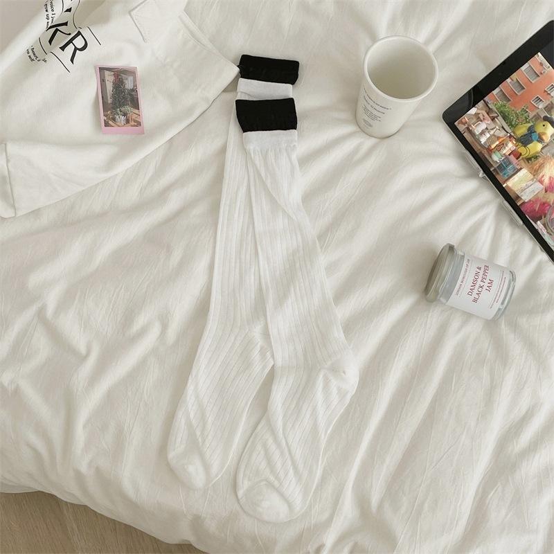 Summer Thin, Color-blocked, Patchwork Socks for Women, Two Pairs of Fake Calf Socks