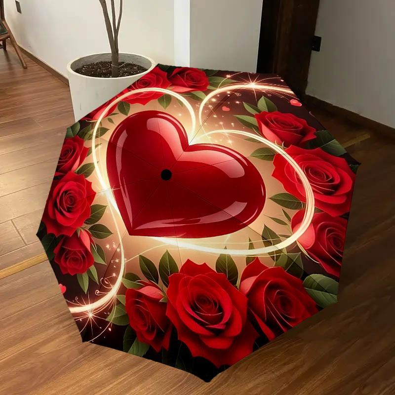 1pc heart roses Automatic Open/Close Umbrella Compact Folding Umbrella with 8-Rib Shaft for Women/Men, Elegant Birthday1242S