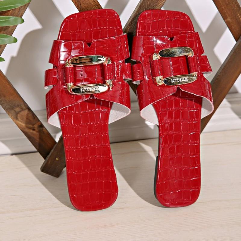 Fashion 2024 Slippers Lightweight Elegant Women Slip on Casual Slippers Women Metal Decoration Square Toe Flat Shoes Slides Women