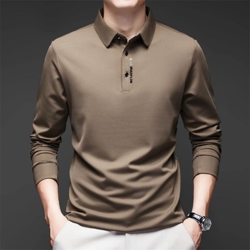 Camisa nueva de manga larga para hombre de negocios casual con insignia, polo de color sólido, moderna, transpirable, cómoda, versátil