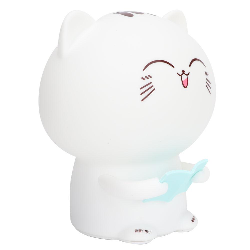Silicone Colorful Cute Cat USB Charging LED Record Light Night Lamp for Home Bedroom(Blue)