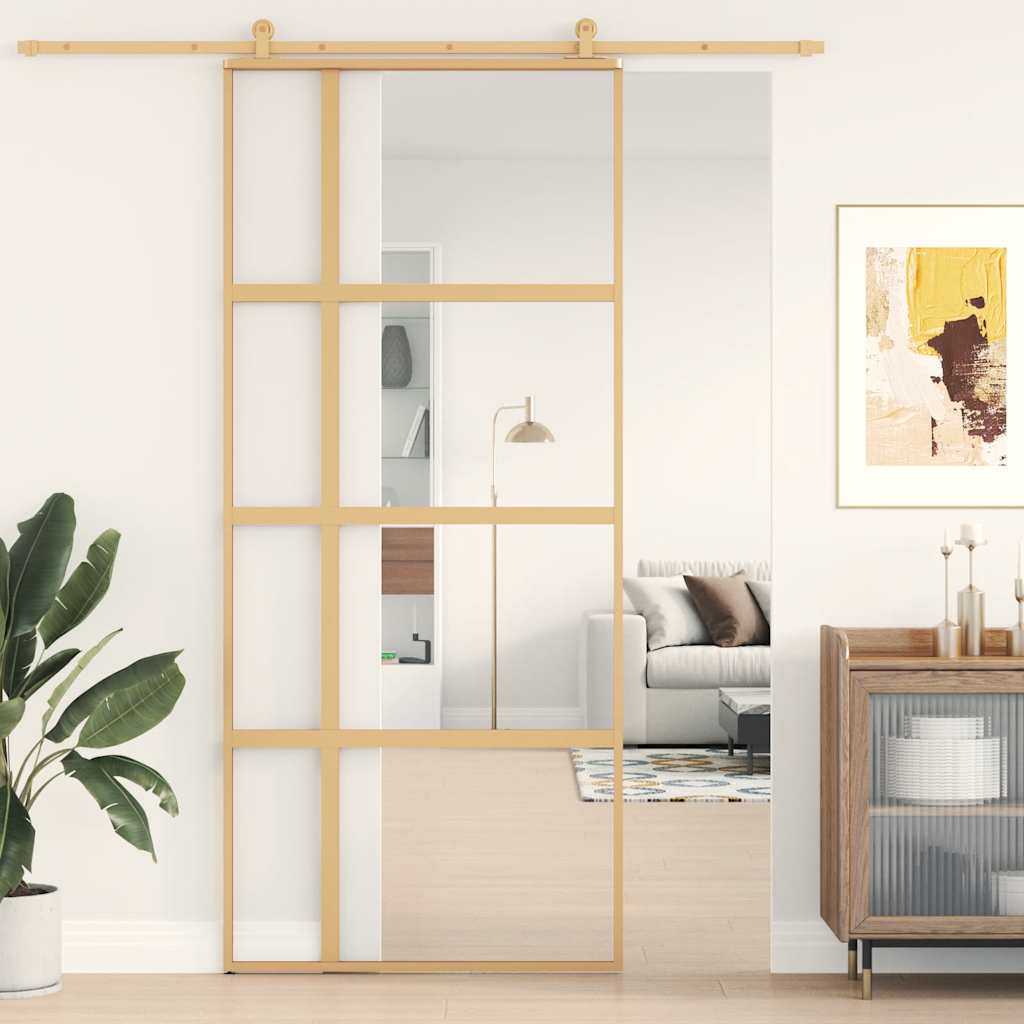 Vidaxl Sliding Door, Gold, 90X205 Cm, Transparent ESG Glass