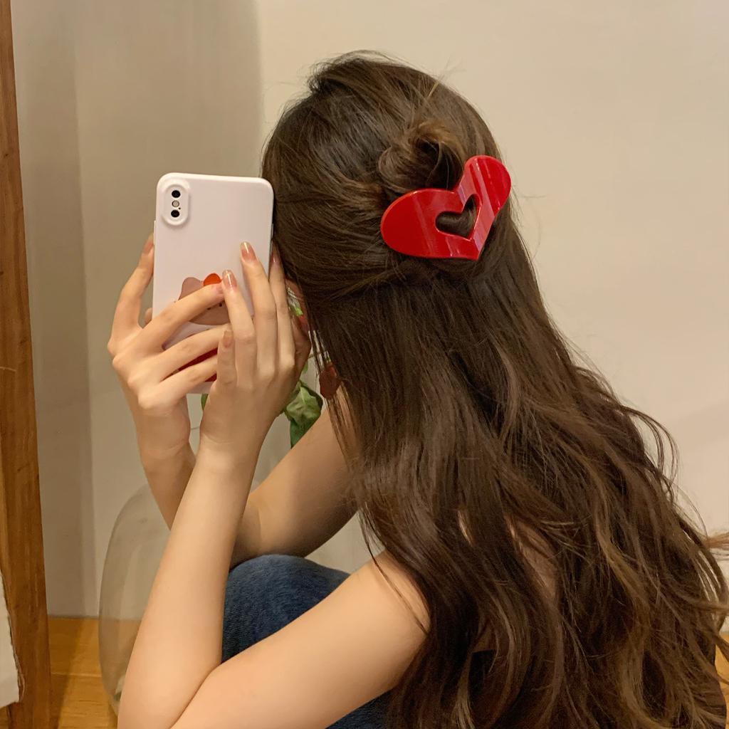 Acrylic hollow love hairpin new simple versatile shark clip flat back head disc hair accessories women