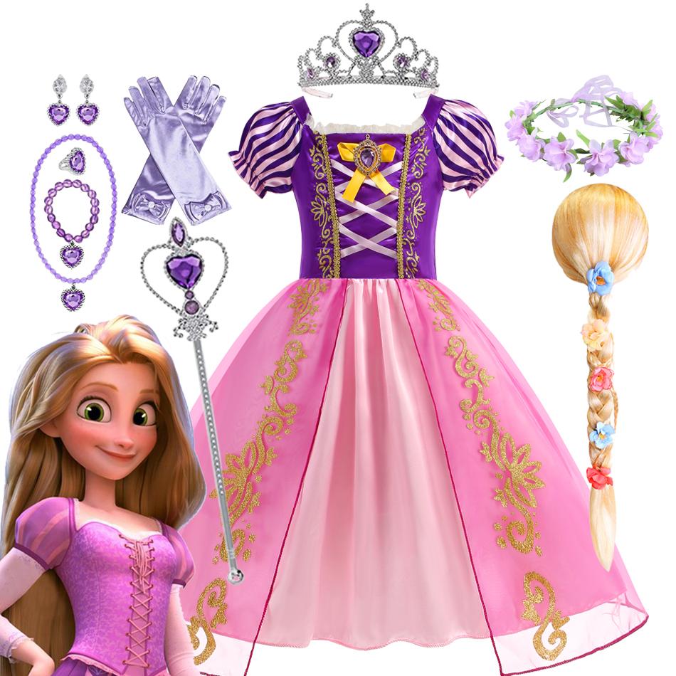 Filles Robe de Princesse Raiponce Enchevêtrée Costume de Princesse Halloween Anniversaire Carnaval Fête Robe d'Anniversaire Enfant 9-10T(150) pink