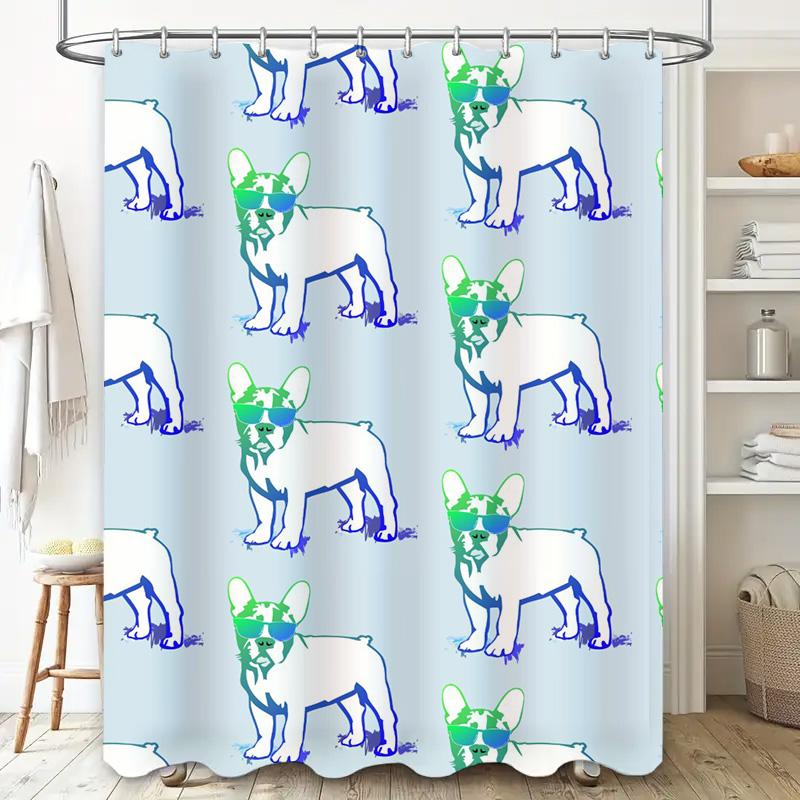 Animal Print Shower Curtain Blue Dog Pattern Bath Decor Pet Lovers Gift Idea Polyester Fabric Waterproof 72''x84'' (183cm x 213c
