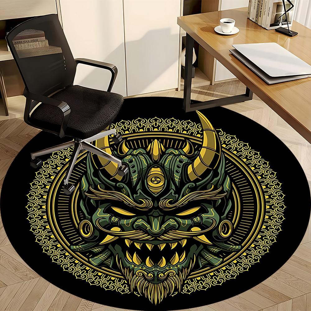1pc Demon Mask Office Round Area Rug, Indoor Mat Suitable For Office, Under Office Chairs Bedroom Living Room Home Decor, Room Deco