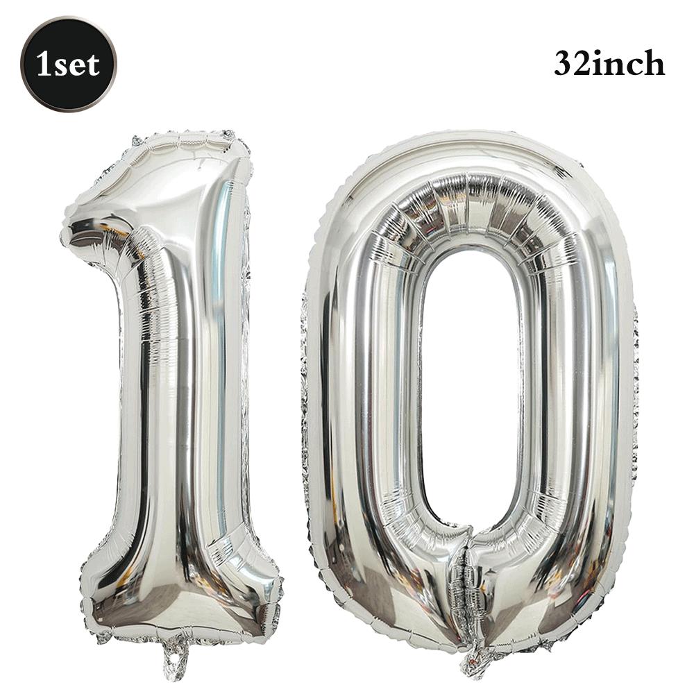 32inch Silver Number Foil Balloons Large Digit 0-9 Helium Globos Happy Birthday Party Decor Wedding Anniversary Graduation 2026