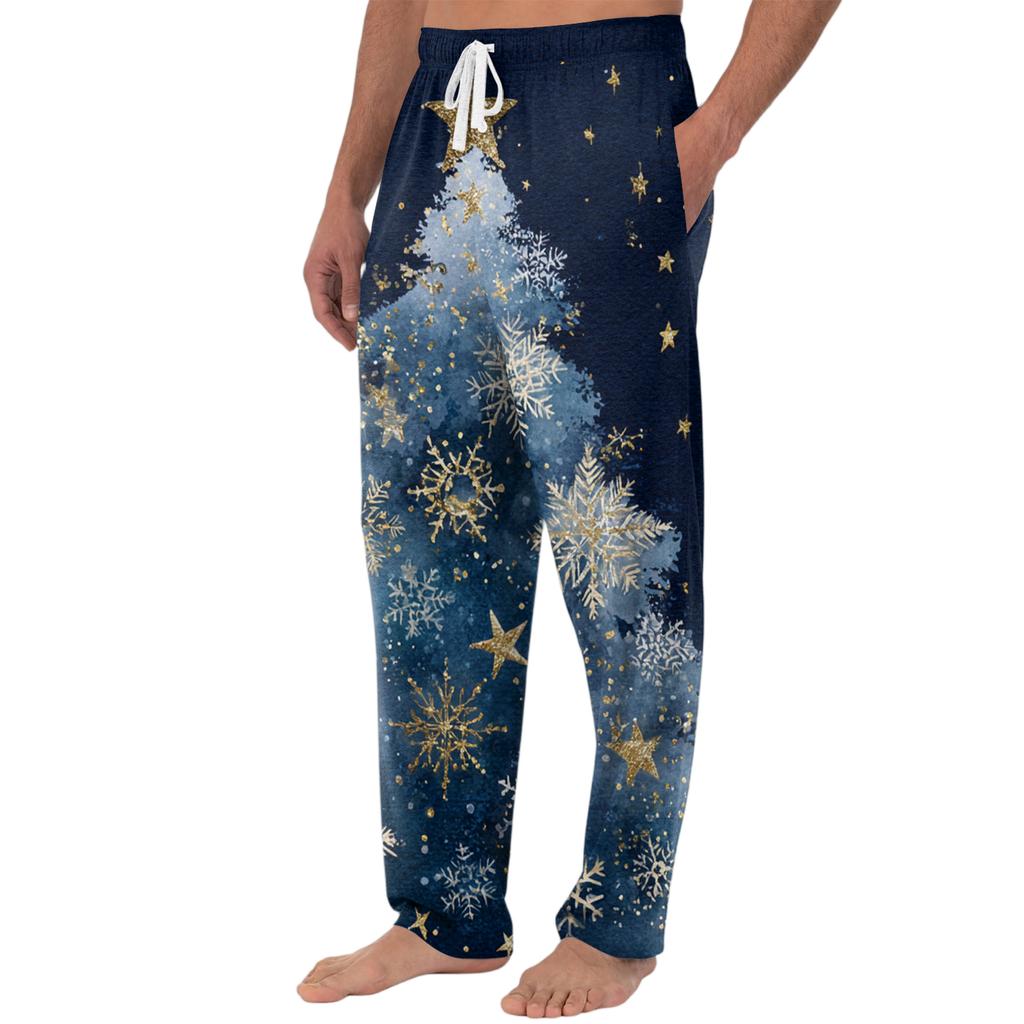 Men's Knitted Fashion Print Pocket Casual Pants Pajama Pants