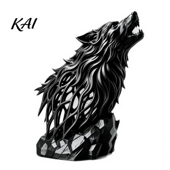 Geometric Wolf Figurine Howl Sculpture, Gothic Wildlife Home Decor, Howling Statue Industrial Style Desk Decor with Rock Base, Rustic Animal