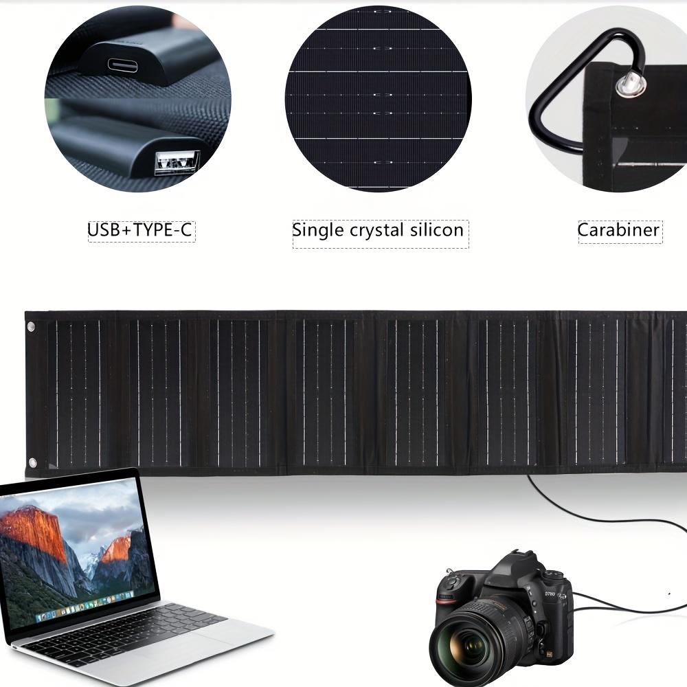 Cargador de panel solar plegable de 60W con alta tasa de conversión, adecuado para teléfonos móviles, iPhones, iPads, ordenadores portátiles, camping y viajes en autocaravana.