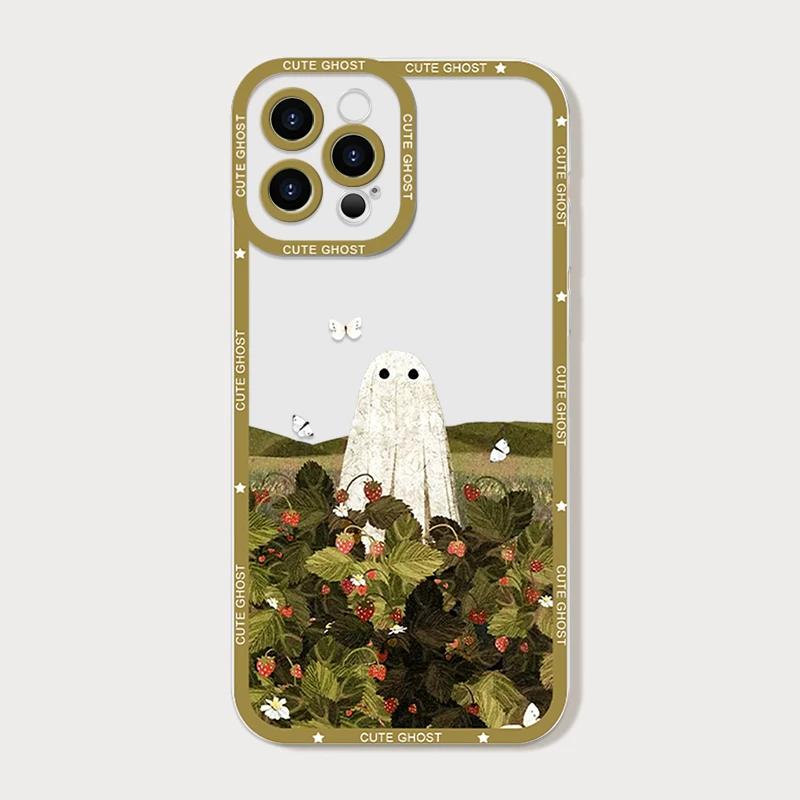 

Cute Cartoon Little Ghost Phone Case For iPhone 17 16 15 11 12 14 13 Pro Max Mini X XS XR 7 Plus 16E Air Shockproof Cover Fundas iPhone XR