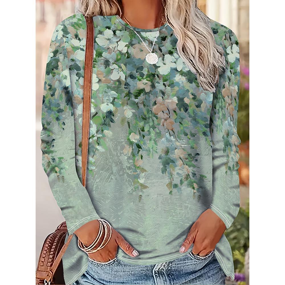 Women's T-Shirts Graphic Geometric Tees Fashion Stylish Long Sleeve T-shirts O-Neck Regular Tops Summer Casual Pullover