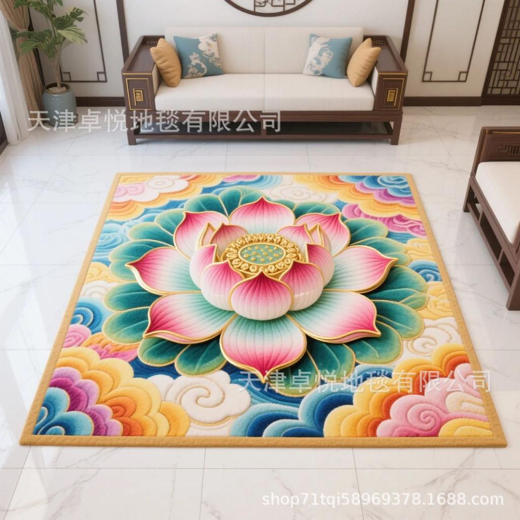 New Chinese Style Carpet Lotus Carpet Anti Slip Easy To Maintain Easy To Clean Floor Mat