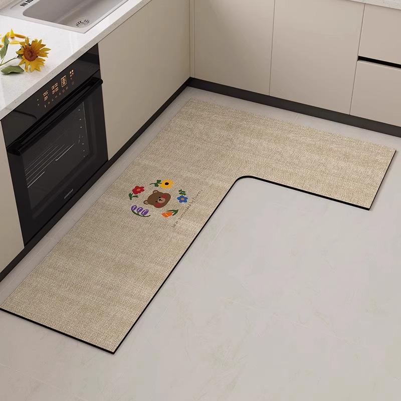 G5U2025 Anti-slip L-shaped Kitchen Mat - Absorbent, Diatomaceous Earth, No-wash, Wipe Clean, Anti-fall.