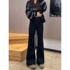Fleece Micro-flared Jeans Women's Autumn and Winter High-waisted Elastic and Thin Straight Horseshoe Pants