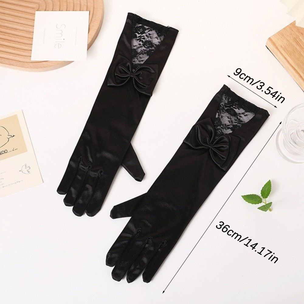 Bowknot Satin Bride Gloves Long Sleeves Etiquette Gloves Wedding Dress Accessories