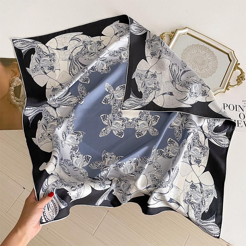 Double-sided printing elegant and fashionable silk silk scarf 18 mmi twill silk scarf scarf blue shawl large square scarf 88cm