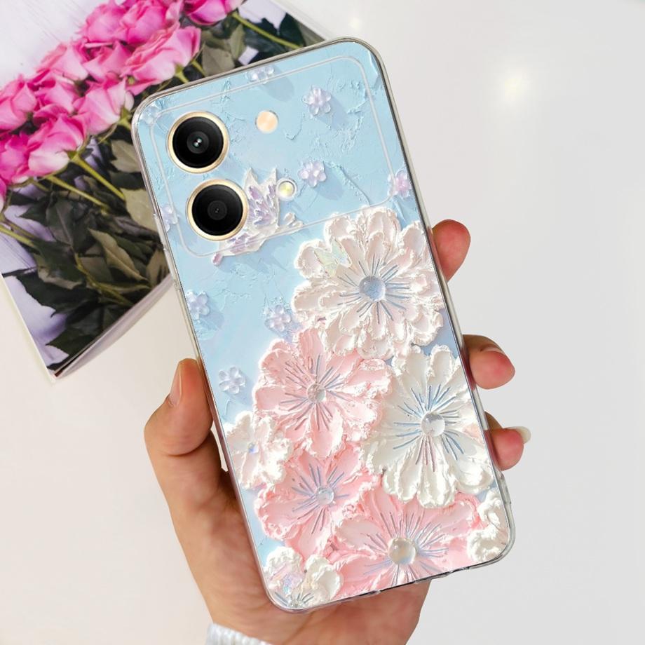 

For Xiaomi Poco X6 Neo X6 Pro M6 Pro Back Cover Soft Silicone Flower Stylish Luxury Phone Case PocoX6 Pro M6Pro Fundas Clear Poco M6 Pro 4G