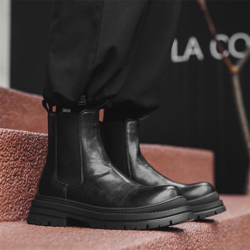 

Мужские новые ботинки Мартин с высоким голенищем, толстой подошвой и накладкой на ногу для увеличения роста, молодежные модные ботинки-сигареты, трендовые ботинки 14403-J 44 чёрный
