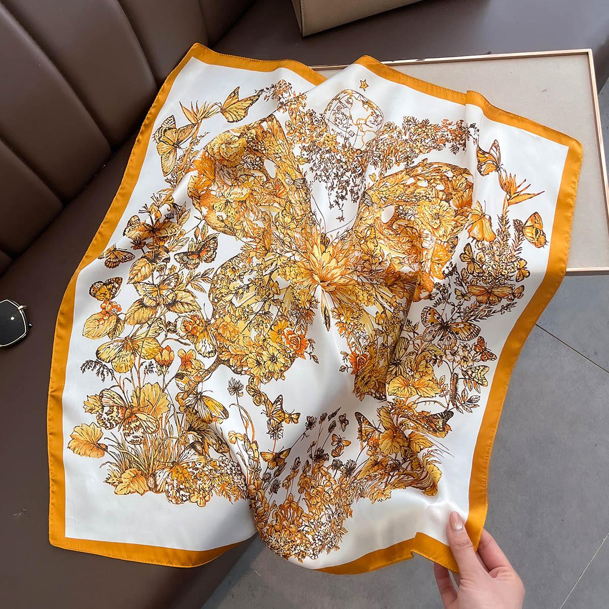 

Квадратный платок Женский Имитация шелка Бандана Модный принт Повязка на голову Шарф для волос Весна/Лето Роскошный шейный платок Хиджаб