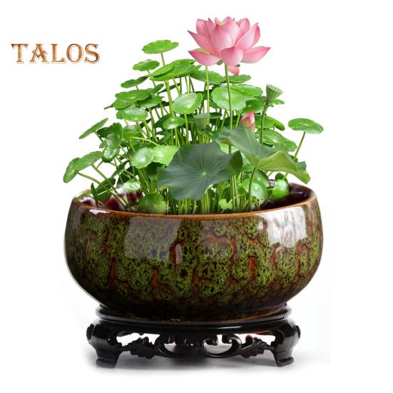 Keramisk Lotus Planter Stor kaliber ikke-porøs rund vase Fargerik Flow Glaze Påskelilje Blomsterpotte for vannplanter Bolle Lotus Hydroponics