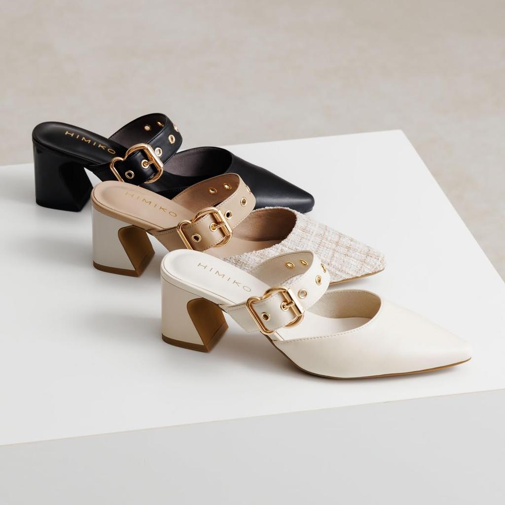 Pointed Chunky Easy To Slip On and Work HIMIKO Metal Accent Mule S Toe, Heel, 6.5cm Heel, Off, Pumps, (Himiko), Pumps, 640012, beige/C