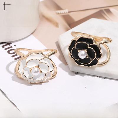 Vintage French Camellia Silk Scarf Ring: Elegant Decorative Buckle for Coats and Scarves