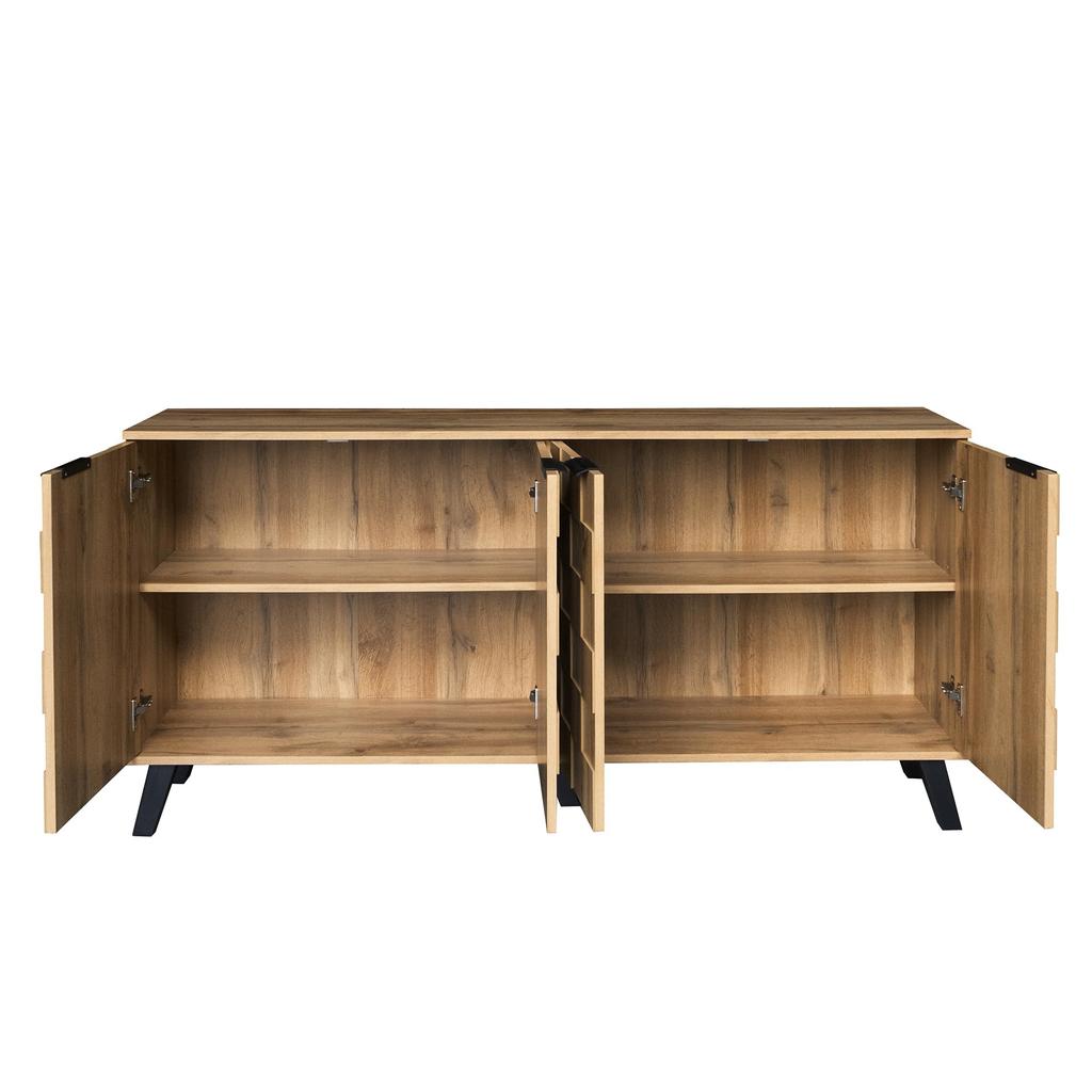Moderner Sideboard mit 4 Türen, Stauraum mit verstellbaren Einlegeböden, Metallgriffe und Beine, für Wohnzimmer & Esszimmer, einfache Montage