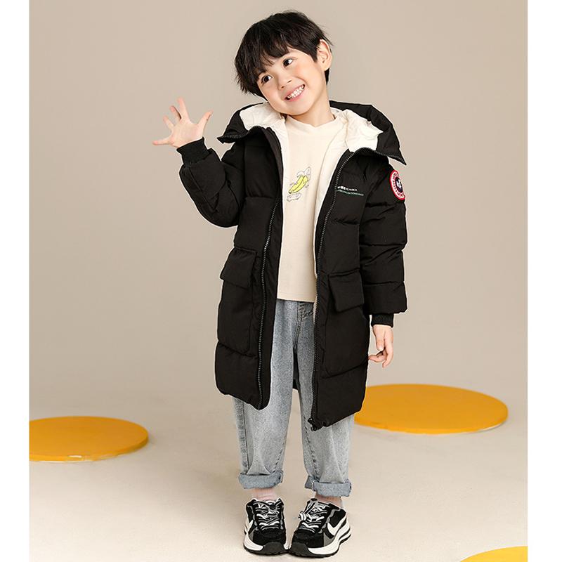 Autumn Winter Children's Coat Boys Jacket Solid Color Long Style Keep Warm Hooded Coat for Kids