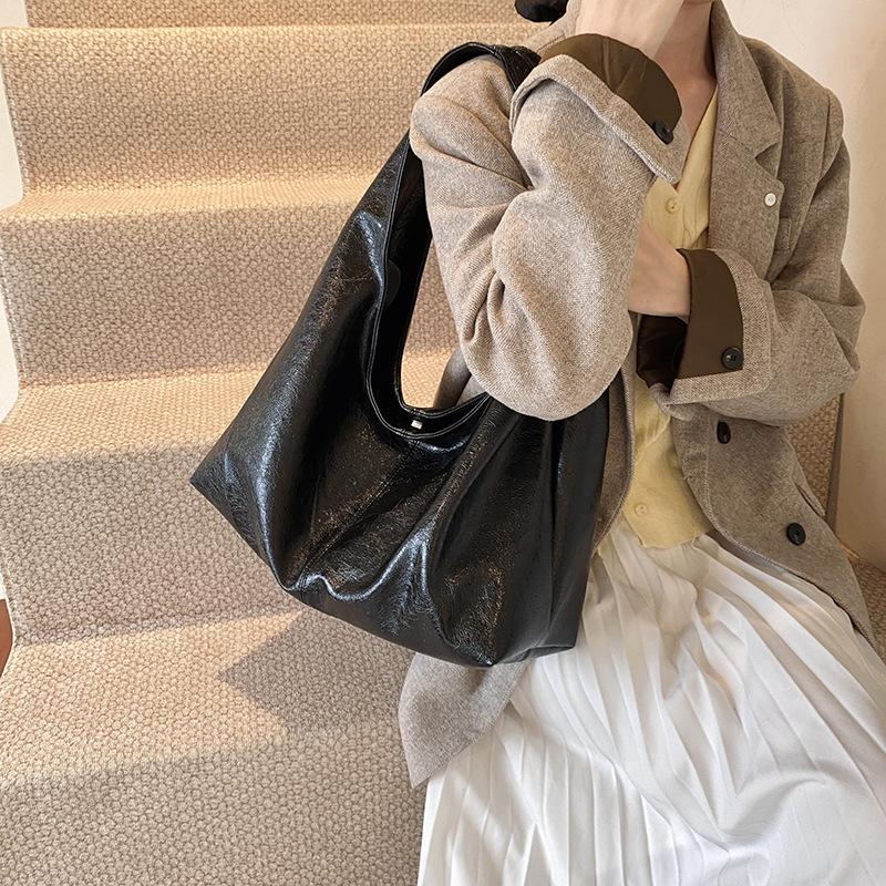 Red Shoulder Bag for Women Retro Versatile Large Capacity Casual Feminine Tote Simple PU Leather Shopping Bags