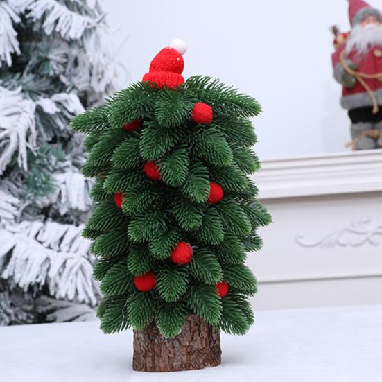Tabletop Mini Christmas Tree Small Artificial Pine Tree with Wooden Base And Red Balls for Indoor Home Kitchen Dining Table Decor