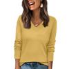 Women's Fashionable Casual V Neck Solid Color Long Sleeve Top