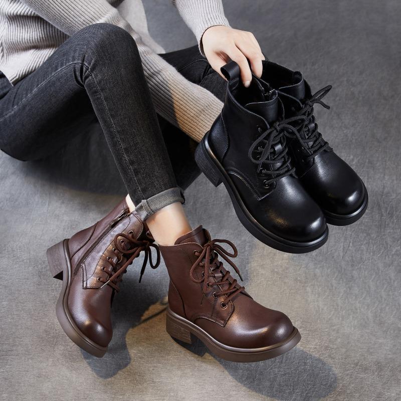 First layer cowhide Martin boots women's autumn and winter new British retro leather thick-soled commuter short boots single leather boots