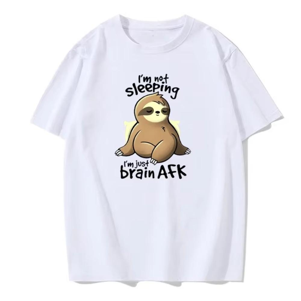 I Am Not Sleeping I Just Brain Afk Kawaii Sloth Print Clothing Men's Street Small T-shirt Printed Cotton Street Creative T-shirt