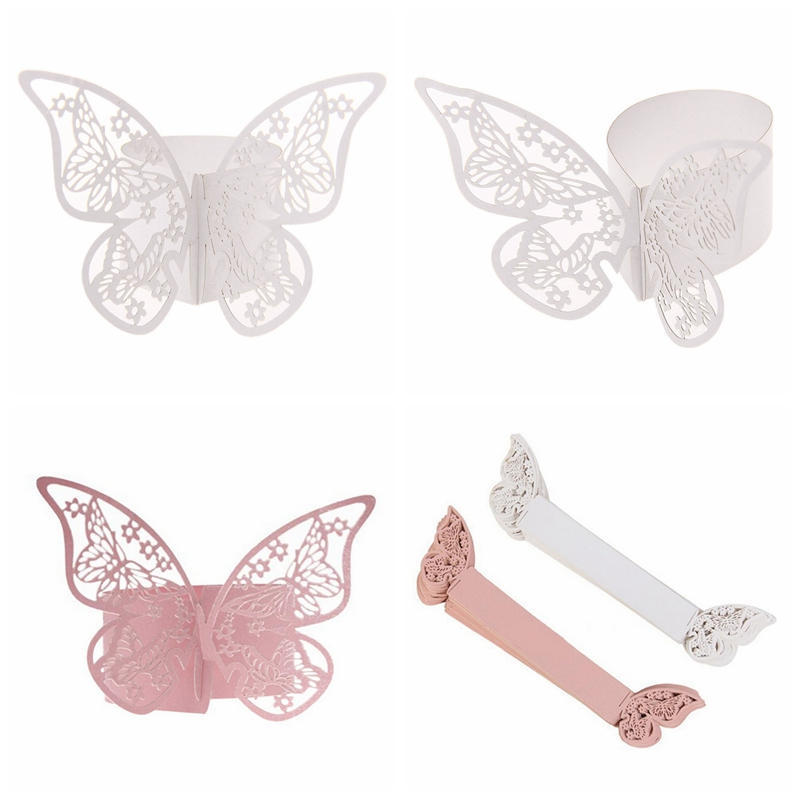 50PCS Butterfly Napkin Ring Paper Holder Table Party Wedding Favors Banquet