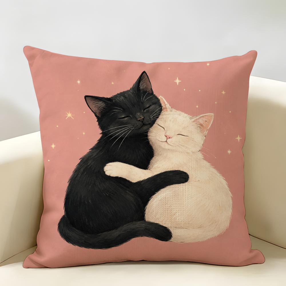 Cat Is Leisure Life Square Cushion Cover Durable Hypoallergenic Organic Linen Pillow Cover Short Size Washable Skin-Friendly