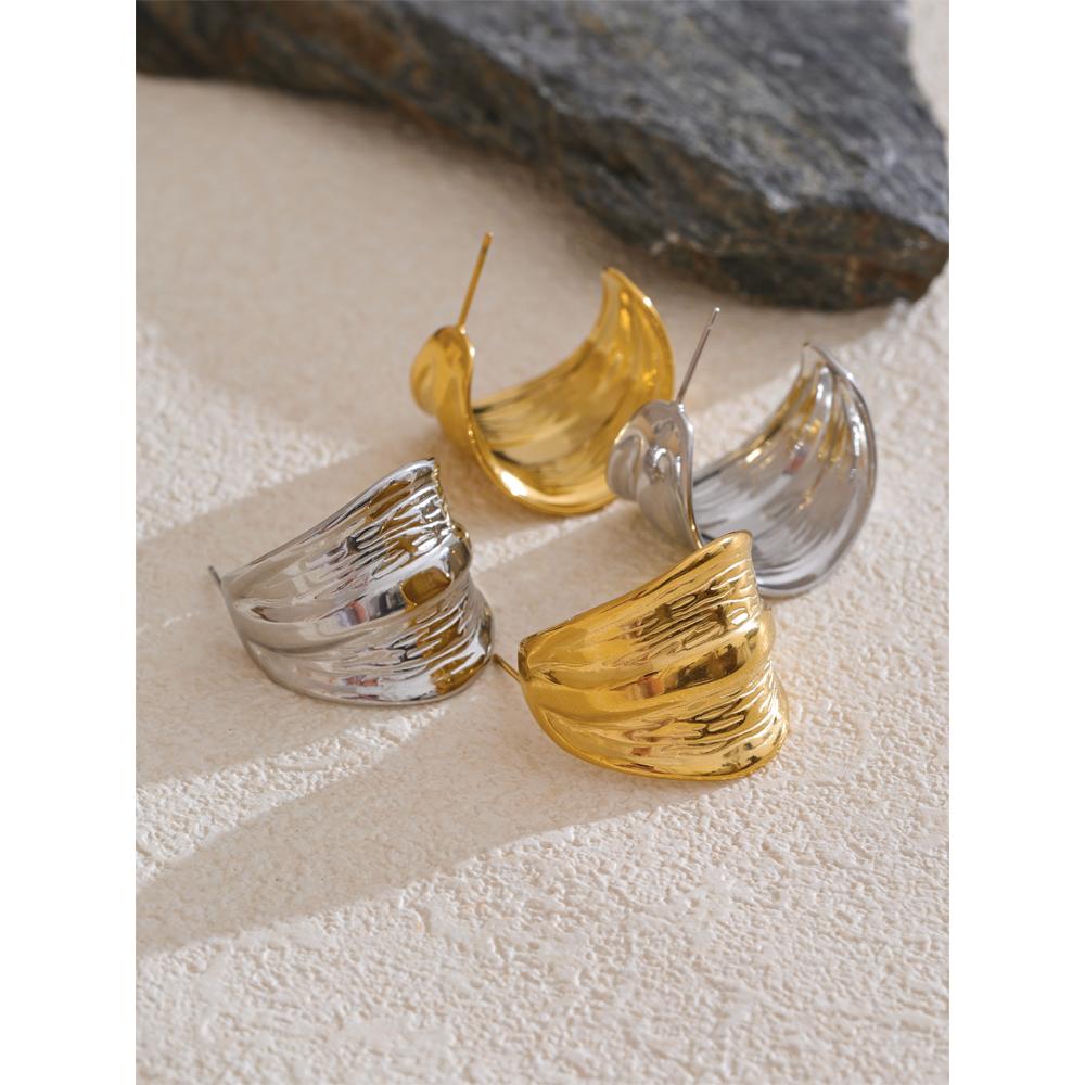 Yhpup Statement Stainless Steel Wide C-Shaped Geometric Fashion Daily Hoop Earrings Anti Allergic for Women Accessories