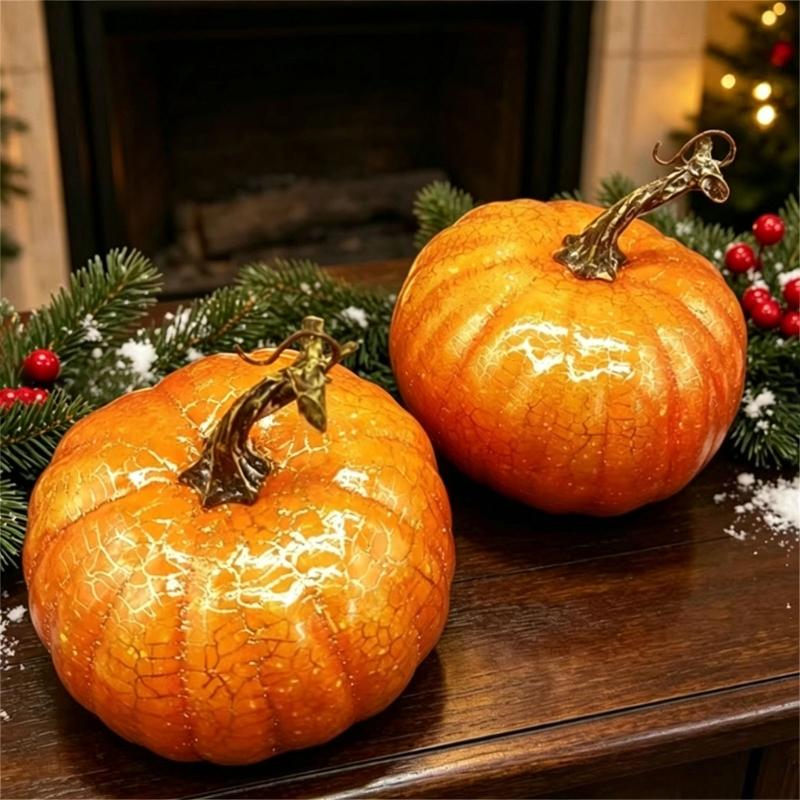 Faux Pumpkin Styling Accent for Harvest Arrangements, Textured Finish Feature for Shelf Use, Thanksgiving Setups and Fall Home Groupings